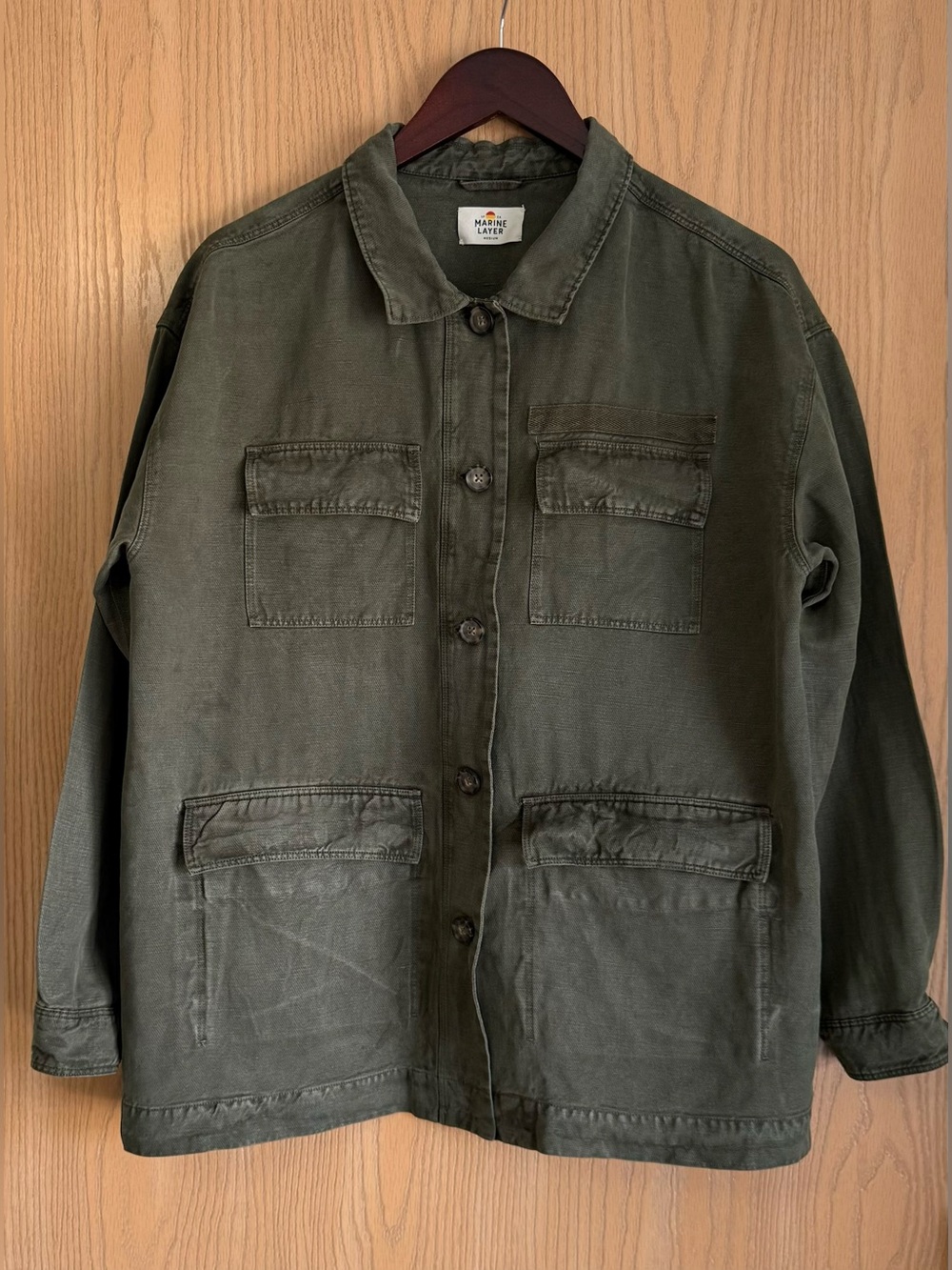 Marine Layer | Women’s Medium | Army Green Linen Blend Zito Chore Jacket